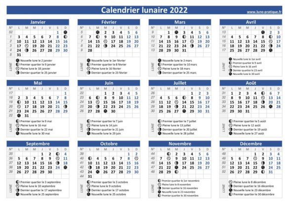 Quel est le calendrier lunaire de 2022 ?