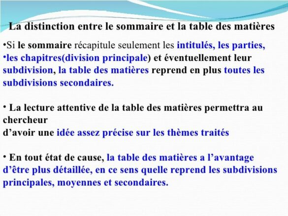 Quelle est la différence entre le sommaire et la table des matières ?